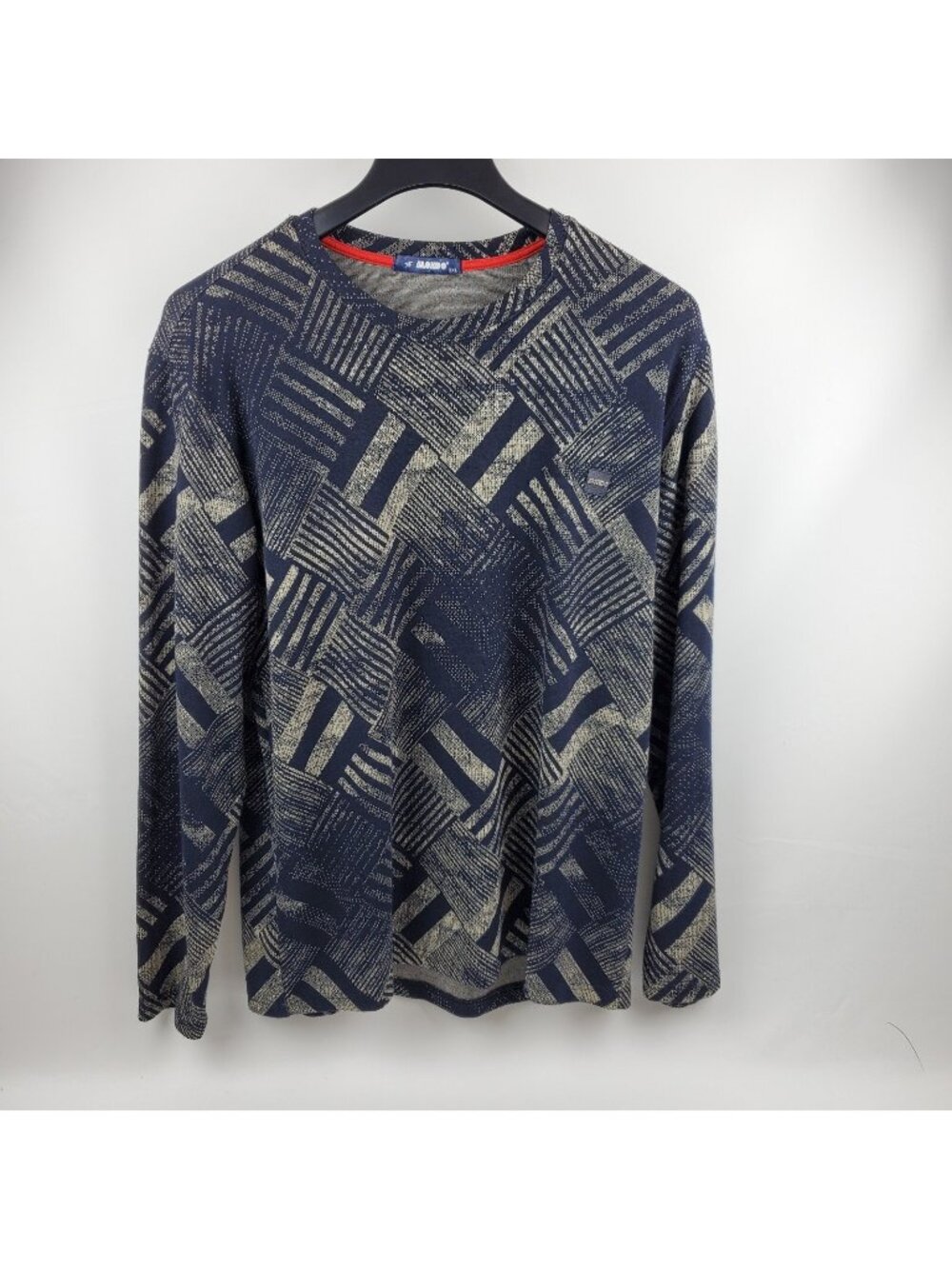 Mondo Sweater Men XXL Long Sleeve Round Neck Pullover Blue Tan Cotton Blend